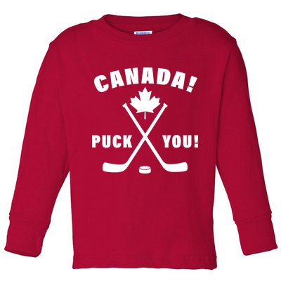 Canada Puck You Hockey Toddler Long Sleeve Shirt