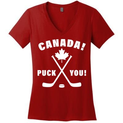 Canada Puck You Hockey Women's V-Neck T-Shirt