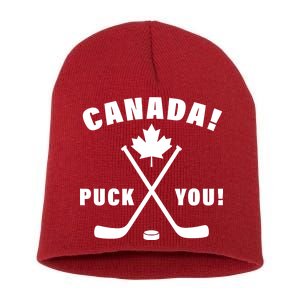 Canada Puck You Hockey Short Acrylic Beanie