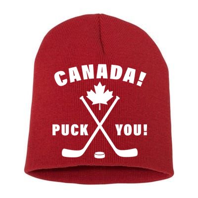 Canada Puck You Hockey Short Acrylic Beanie