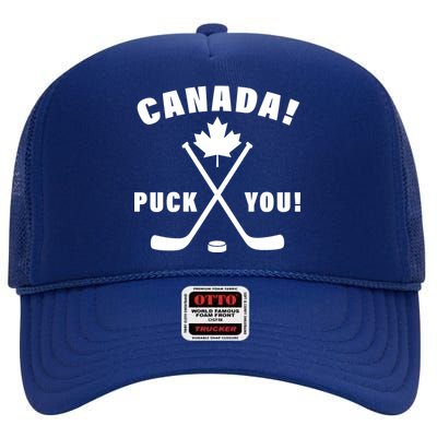 Canada Puck You Hockey High Crown Mesh Back Trucker Hat