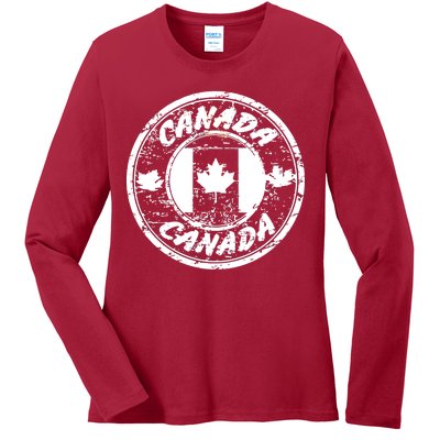 Canada Retro Circle Ladies Long Sleeve Shirt