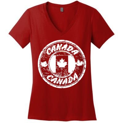 Canada Retro Circle Women's V-Neck T-Shirt