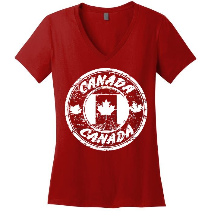 Canada Retro Circle Women's V-Neck T-Shirt