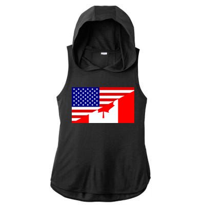 Canadian American USA Flag Ladies PosiCharge Tri-Blend Wicking Draft Hoodie Tank