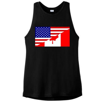 Canadian American USA Flag Ladies PosiCharge Tri-Blend Wicking Tank