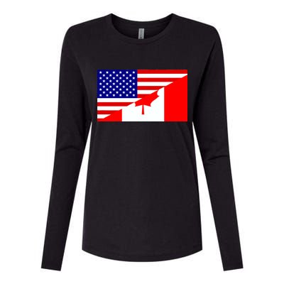 Canadian American USA Flag Womens Cotton Relaxed Long Sleeve T-Shirt