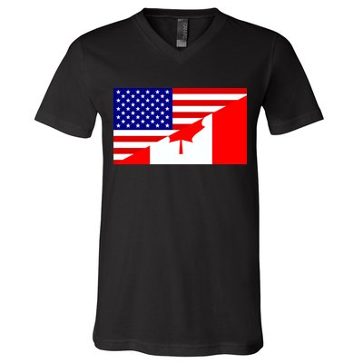 Canadian American USA Flag V-Neck T-Shirt