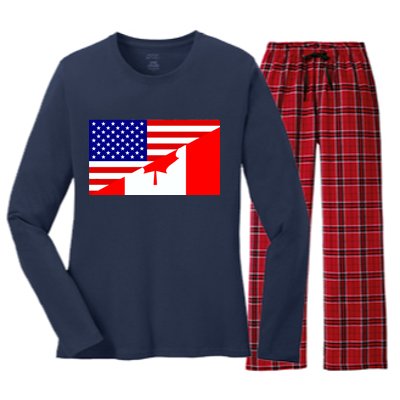 Canadian American USA Flag Women's Long Sleeve Flannel Pajama Set 