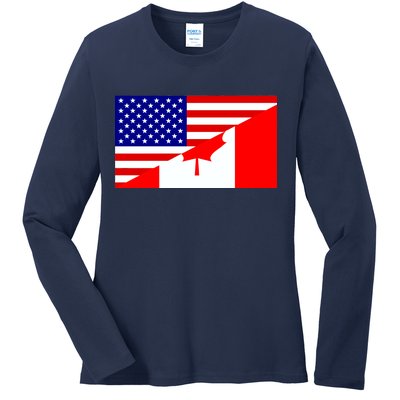 Canadian American USA Flag Ladies Long Sleeve Shirt