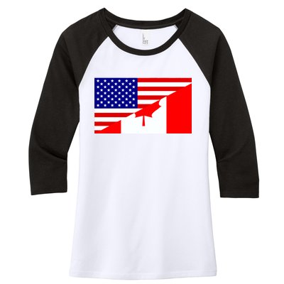 Canadian American USA Flag Women's Tri-Blend 3/4-Sleeve Raglan Shirt