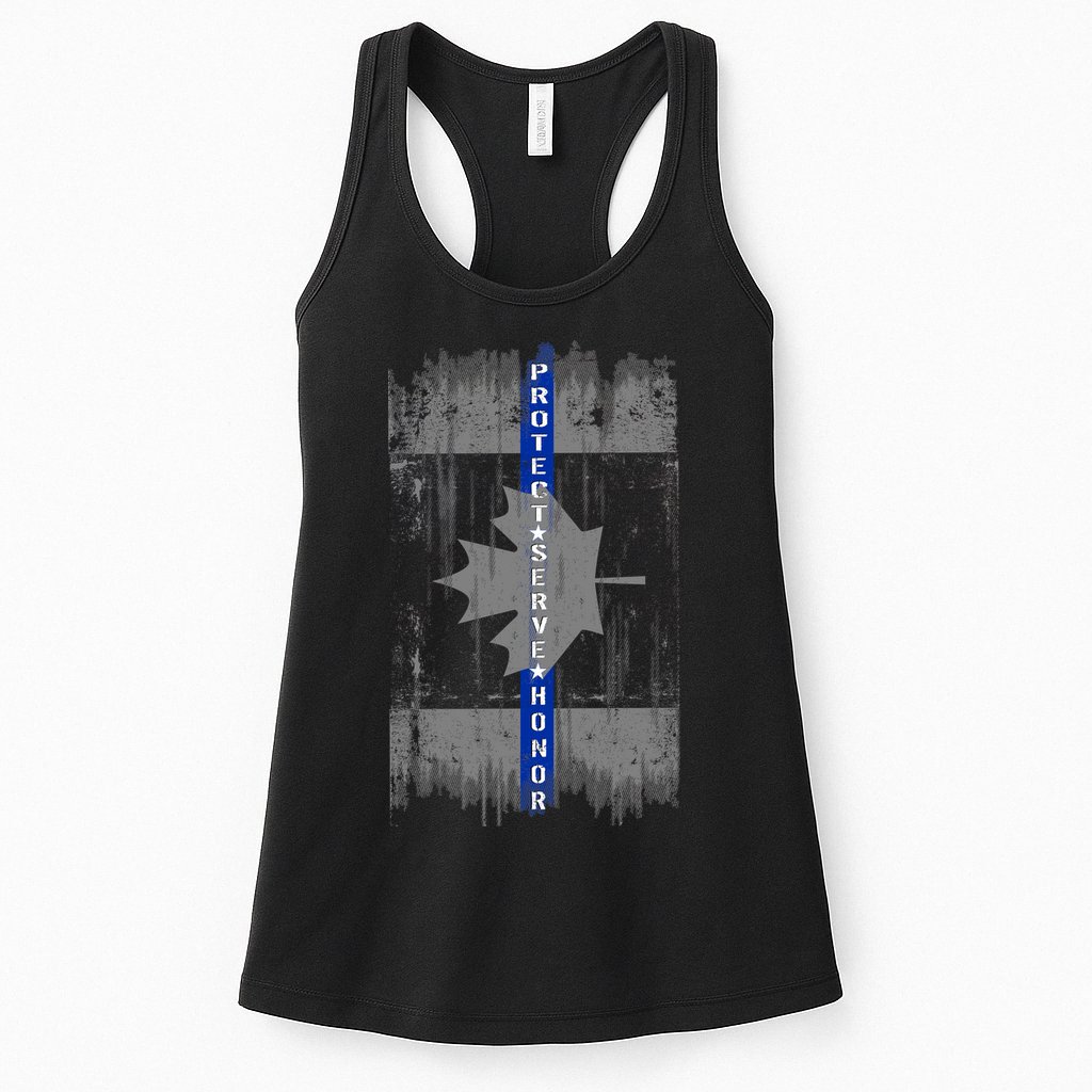 Canadian Vintage Flag Police Blue Stripe Line Womens Tank Top