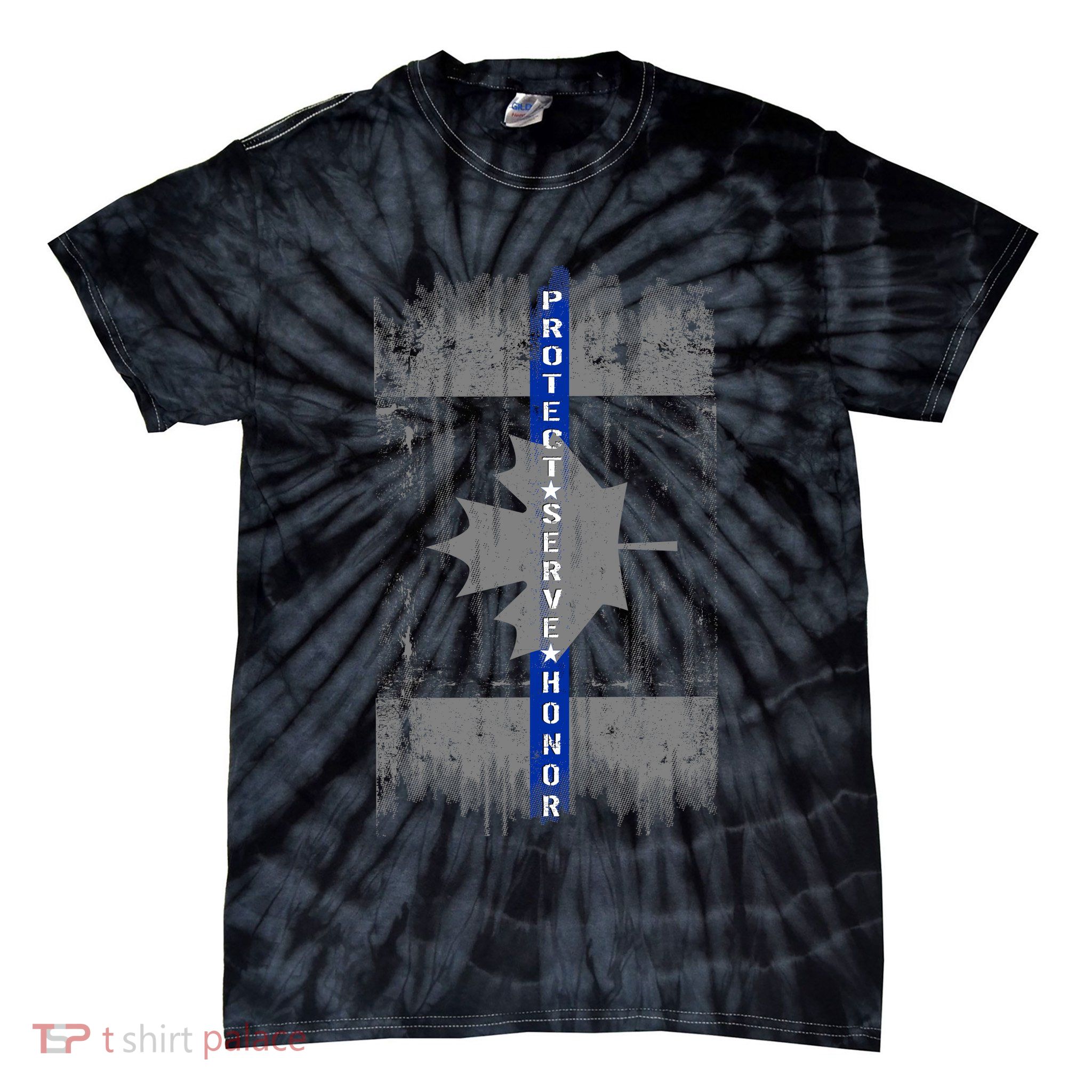 Canadian Vintage Flag Police Blue Stripe Line Tie-Dye T-Shirt