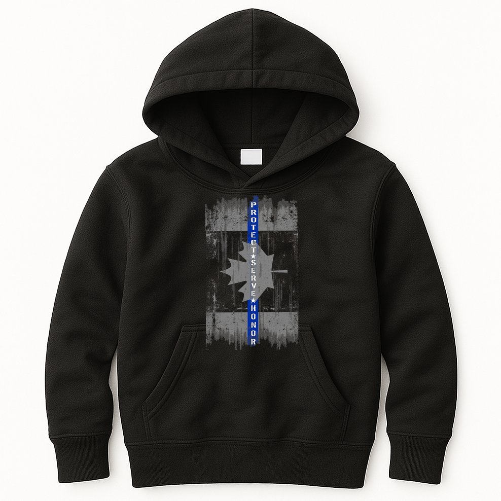 Canadian Vintage Flag Police Blue Stripe Line Kids Hoodie