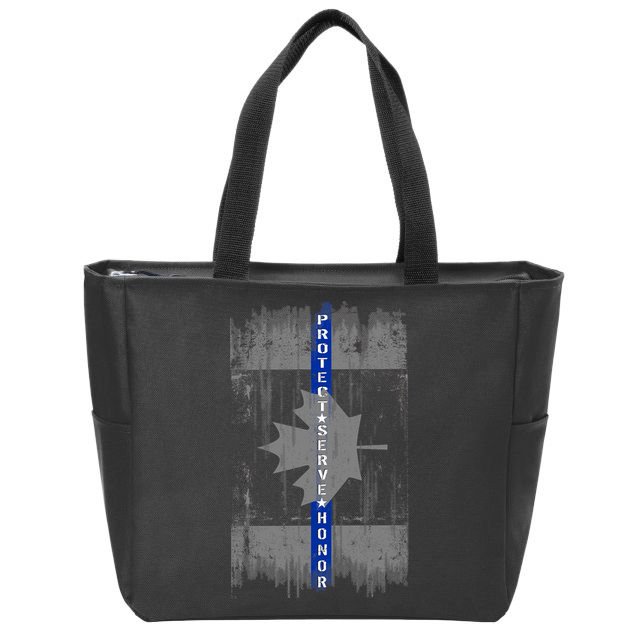 Canadian Vintage Flag Police Blue Stripe Line Zip Tote Bag