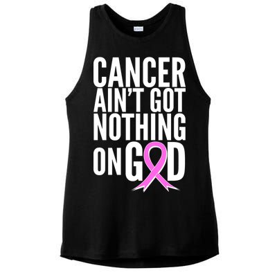 Cancer Ain't Got Nothing on God Breast Cancer Awareness Ladies PosiCharge Tri-Blend Wicking Tank