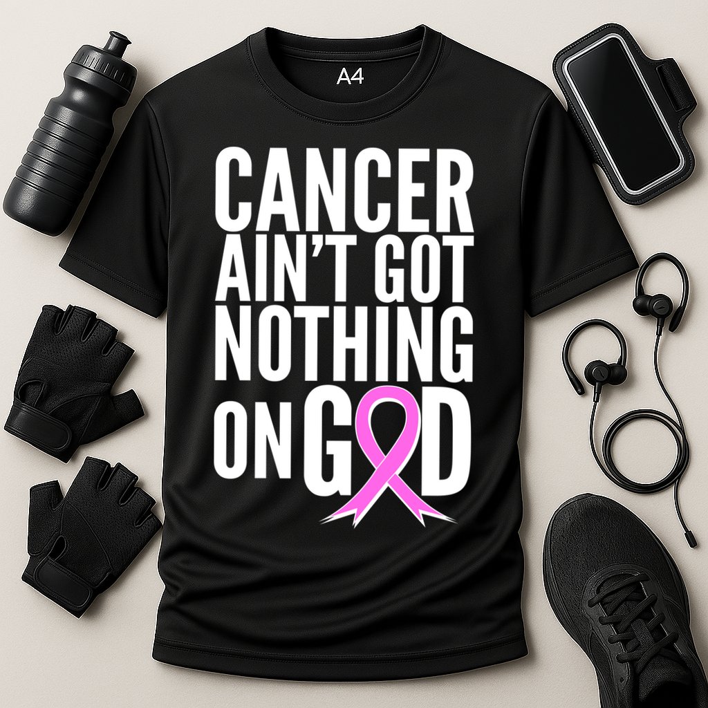 Cancer Ain't Got Nothing on God Breast Cancer Awareness Cooling Performance Crew T-Shirt