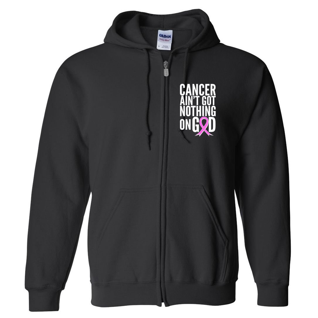 Cancer Ain't Got Nothing on God Breast Cancer Awareness Full Zip Hoodie