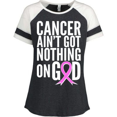 Cancer Ain't Got Nothing on God Breast Cancer Awareness Enza Ladies Jersey Colorblock Tee