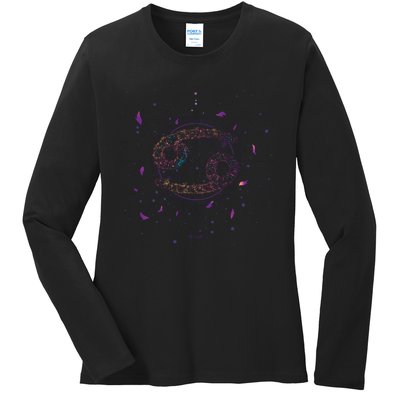 Cancer Floral Zodiac Ladies Long Sleeve Shirt