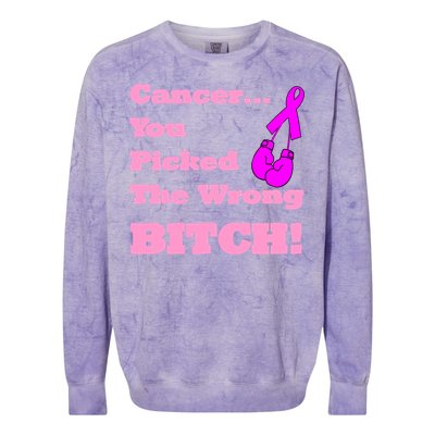 Cancer You Picked The Wrong Bitch Breast Cancer Colorblast Crewneck Sweatshirt