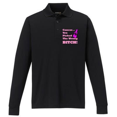 Cancer You Picked The Wrong Bitch Breast Cancer Performance Long Sleeve Polo