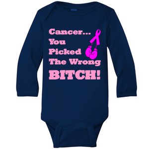 Cancer You Picked The Wrong Bitch Breast Cancer Baby Long Sleeve Bodysuit