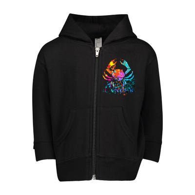 Cancer Zodiac Sign Crab Colorful Toddler Zip Fleece Hoodie