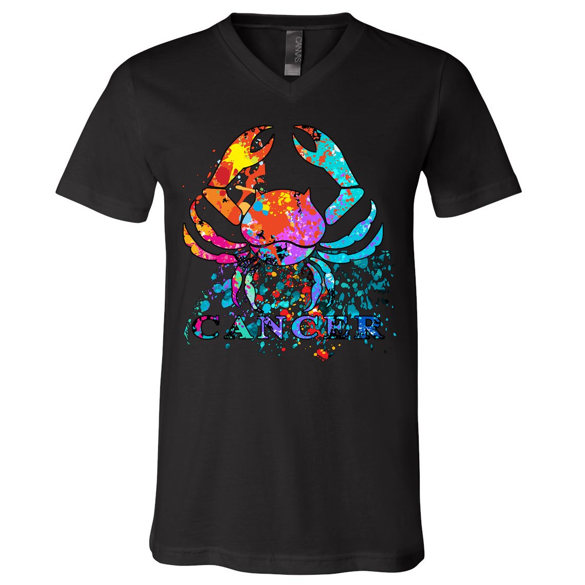 Cancer Zodiac Sign Crab Colorful V-Neck T-Shirt