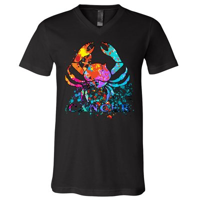 Cancer Zodiac Sign Crab Colorful V-Neck T-Shirt