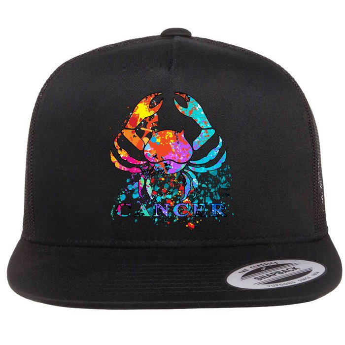 Cancer Zodiac Sign Crab Colorful Flat Bill Trucker Hat