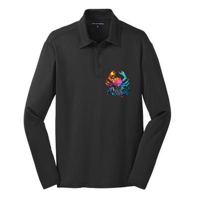 Cancer Zodiac Sign Crab Colorful Silk Touch Performance Long Sleeve Polo