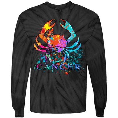 Cancer Zodiac Sign Crab Colorful Tie-Dye Long Sleeve Shirt