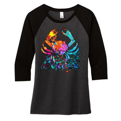 Cancer Zodiac Sign Crab Colorful Women's Tri-Blend 3/4-Sleeve Raglan Shirt