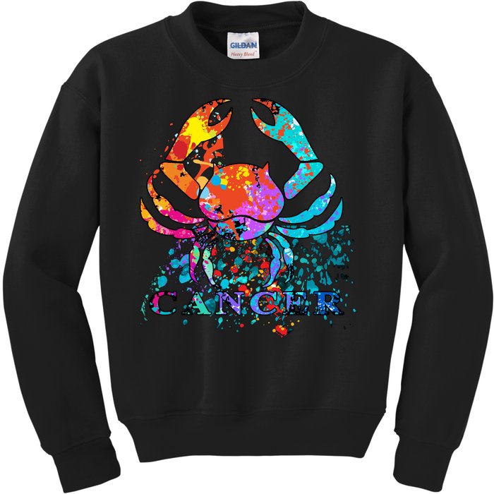 Cancer Zodiac Sign Crab Colorful Kids Sweatshirt