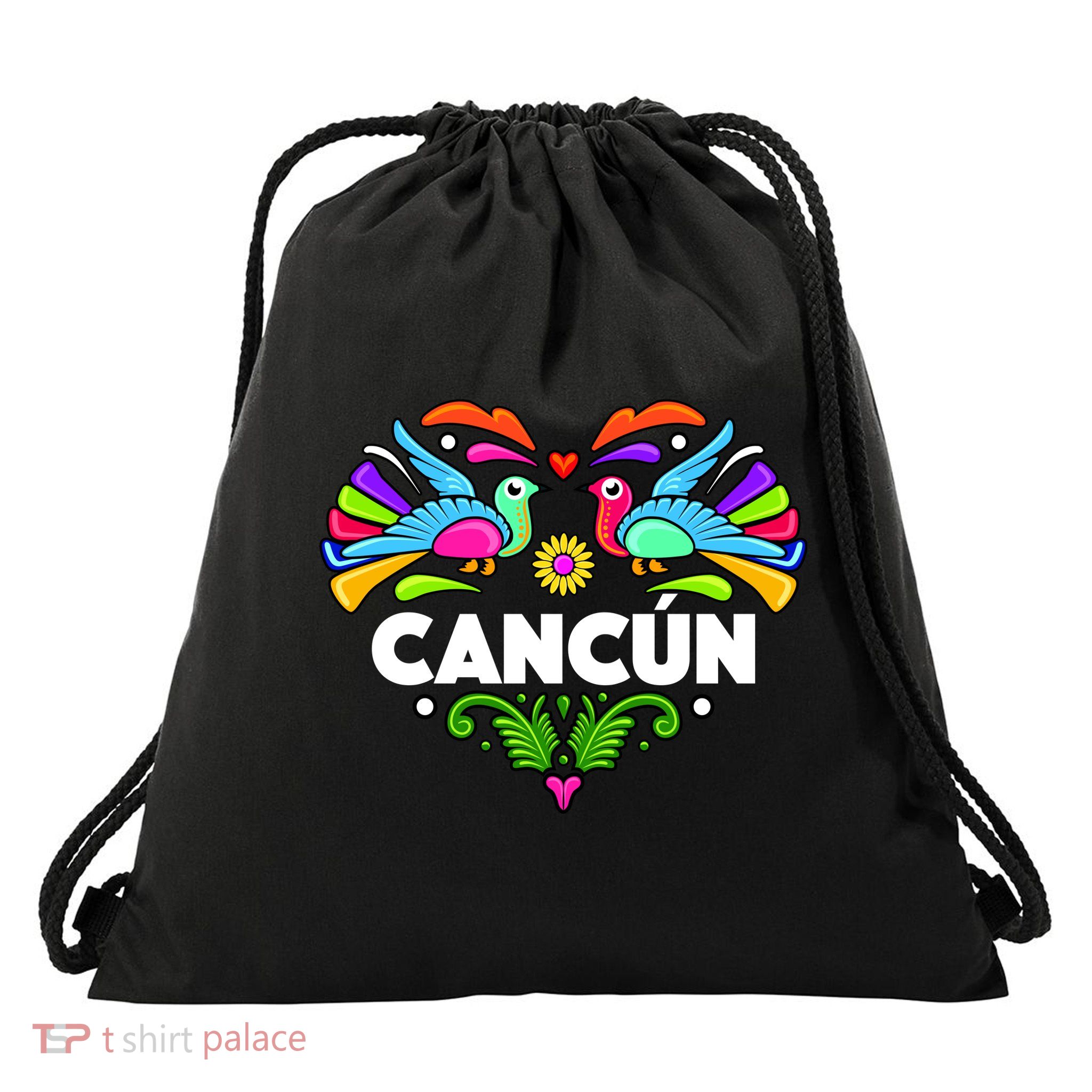 Cancun Artistic Heart Drawstring Bag
