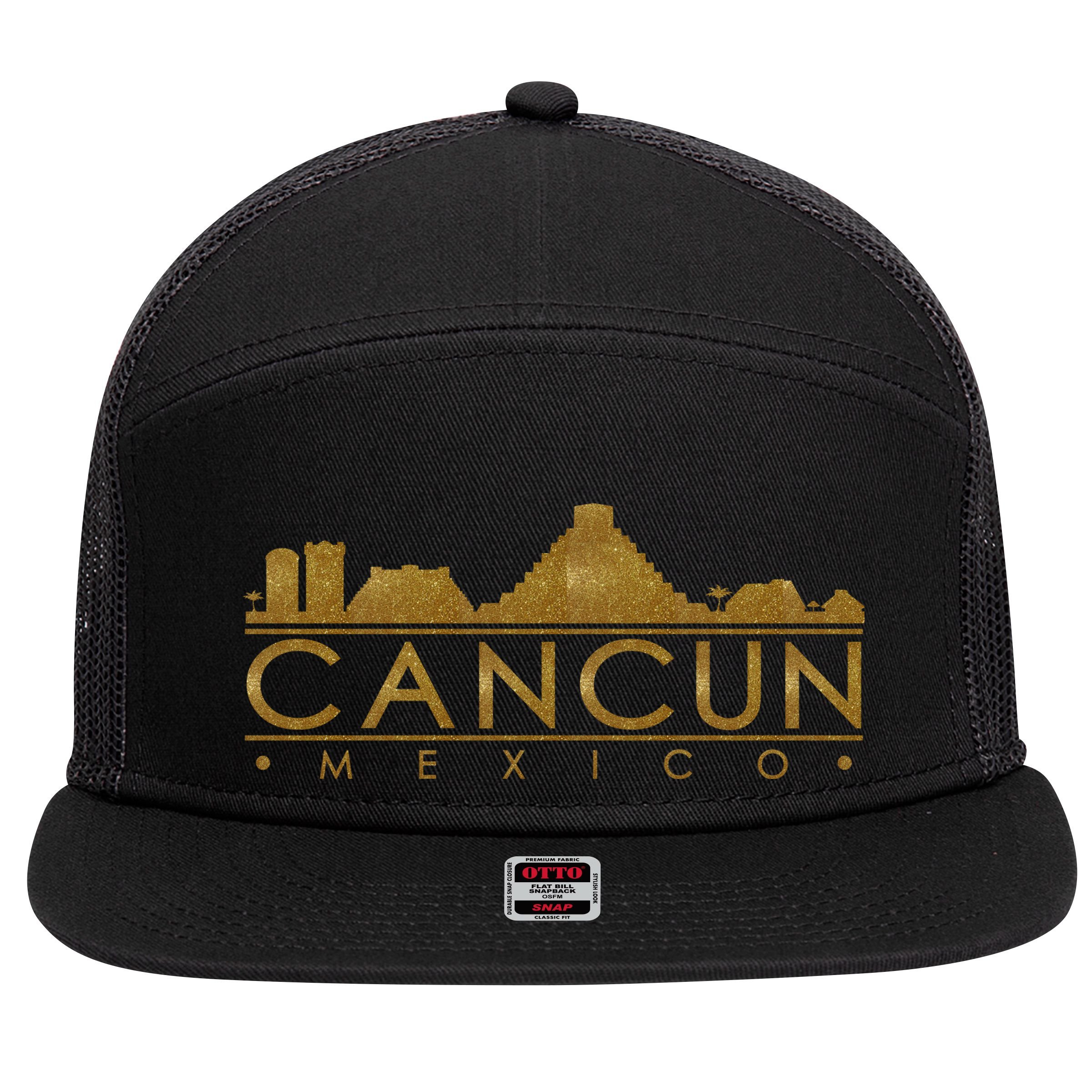 Cancun Limited Edition Gold Glitz 7 Panel Mesh Trucker Snapback Hat