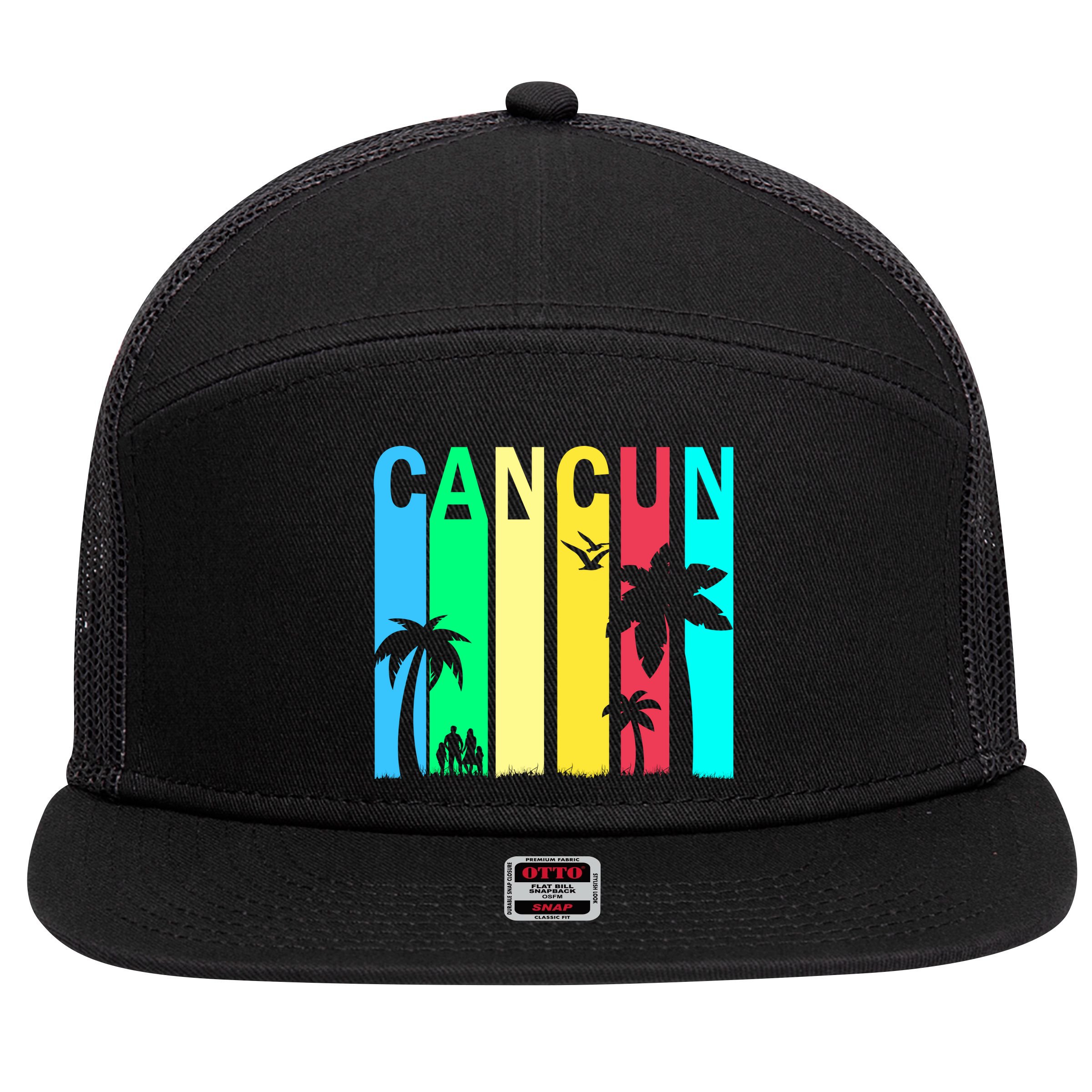 Cancun Retro Logo 7 Panel Mesh Trucker Snapback Hat