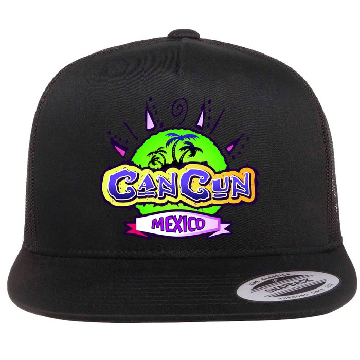 Cancun Tropical Logo Flat Bill Trucker Hat