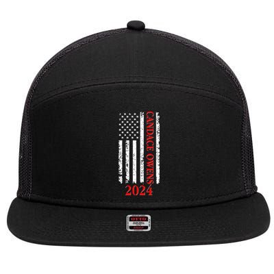 Candace Owens 2024 Distressed US Flag 7 Panel Mesh Trucker Snapback Hat