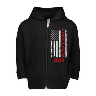 Candace Owens 2024 Distressed US Flag Toddler Zip Fleece Hoodie