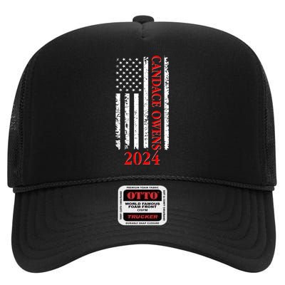 Candace Owens 2024 Distressed US Flag High Crown Mesh Back Trucker Hat