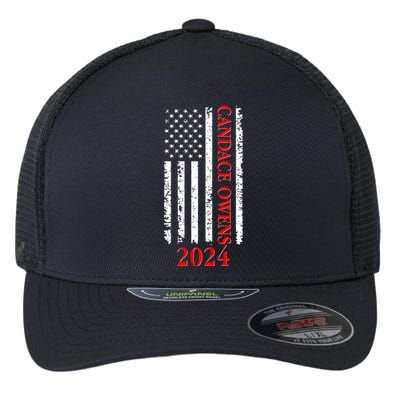 Candace Owens 2024 Distressed US Flag Flexfit Unipanel Trucker Cap