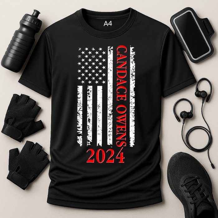 Candace Owens 2024 Distressed US Flag Cooling Performance Crew T-Shirt