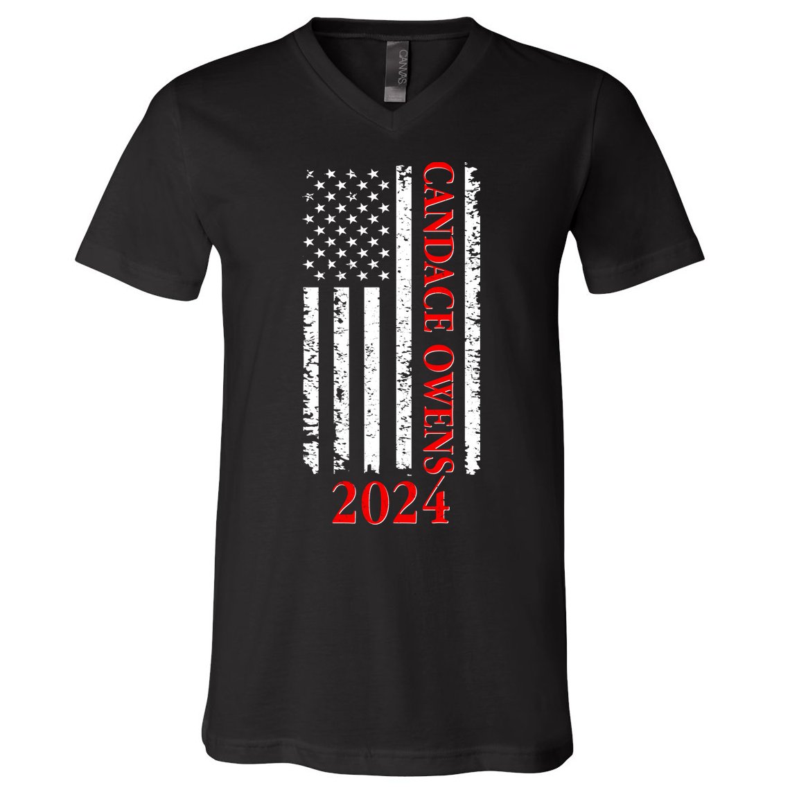 Candace Owens 2024 Distressed US Flag V-Neck T-Shirt