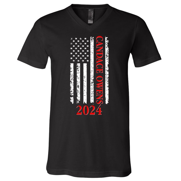 Candace Owens 2024 Distressed US Flag V-Neck T-Shirt