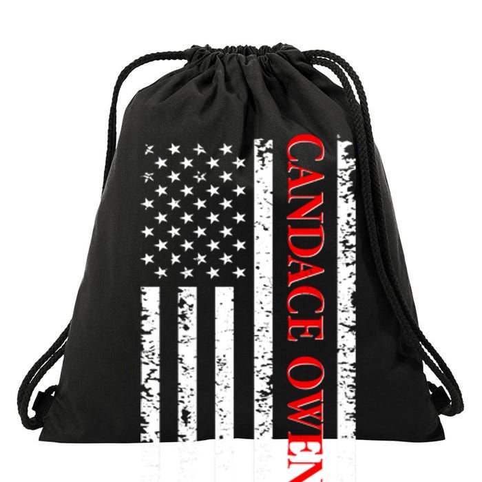 Candace Owens 2024 Distressed US Flag Drawstring Bag