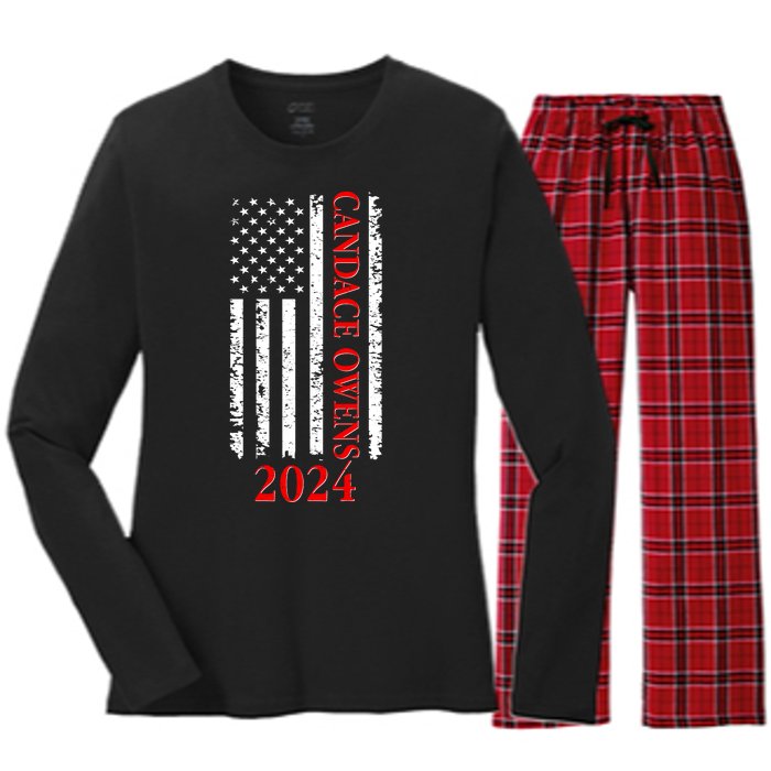 Candace Owens 2024 Distressed US Flag Women's Long Sleeve Flannel Pajama Set 