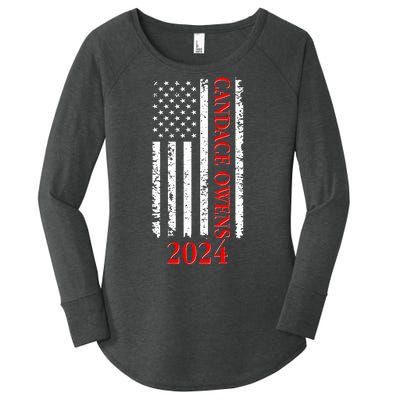 Candace Owens 2024 Distressed US Flag Women's Perfect Tri Tunic Long Sleeve Shirt