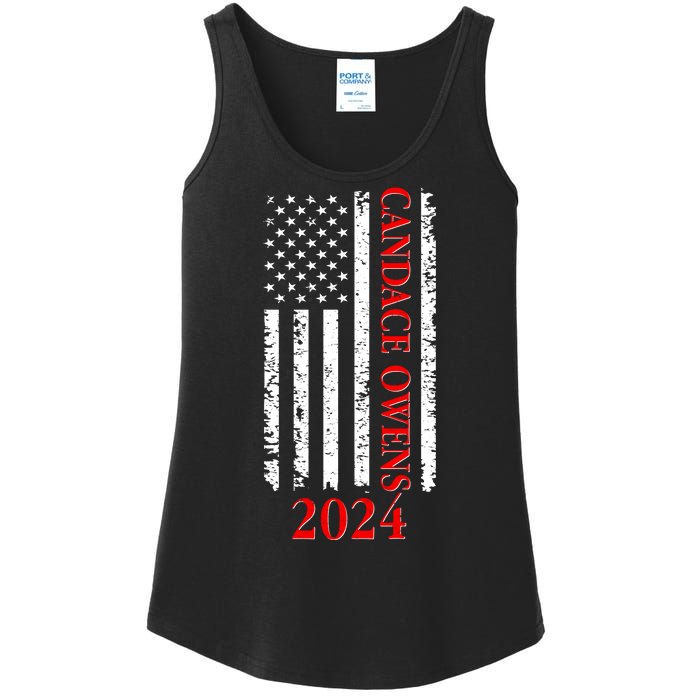 Candace Owens 2024 Distressed US Flag Ladies Essential Tank